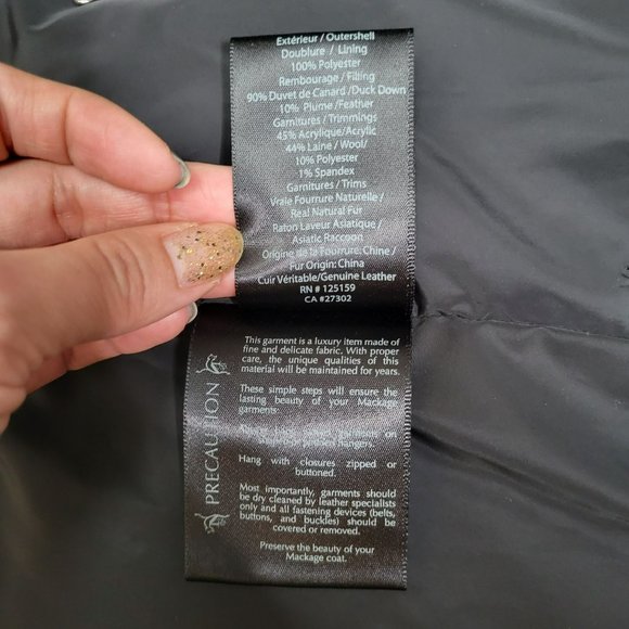 Mackage Black Down Coat with Natural Fur Signature Mackage Collar - Size S - Picture 13 of 16